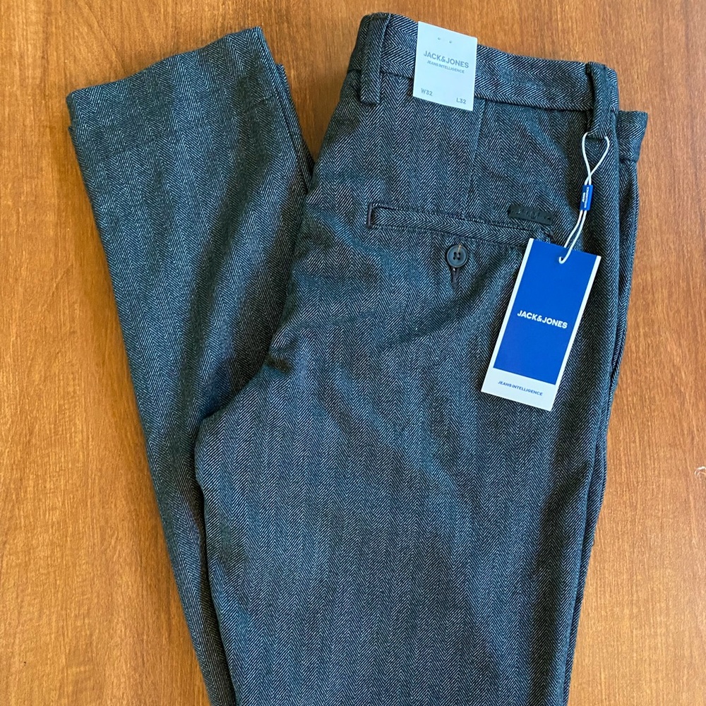 Men’s Jack & Jones Herringbone Dress Pants 32x32 Gray